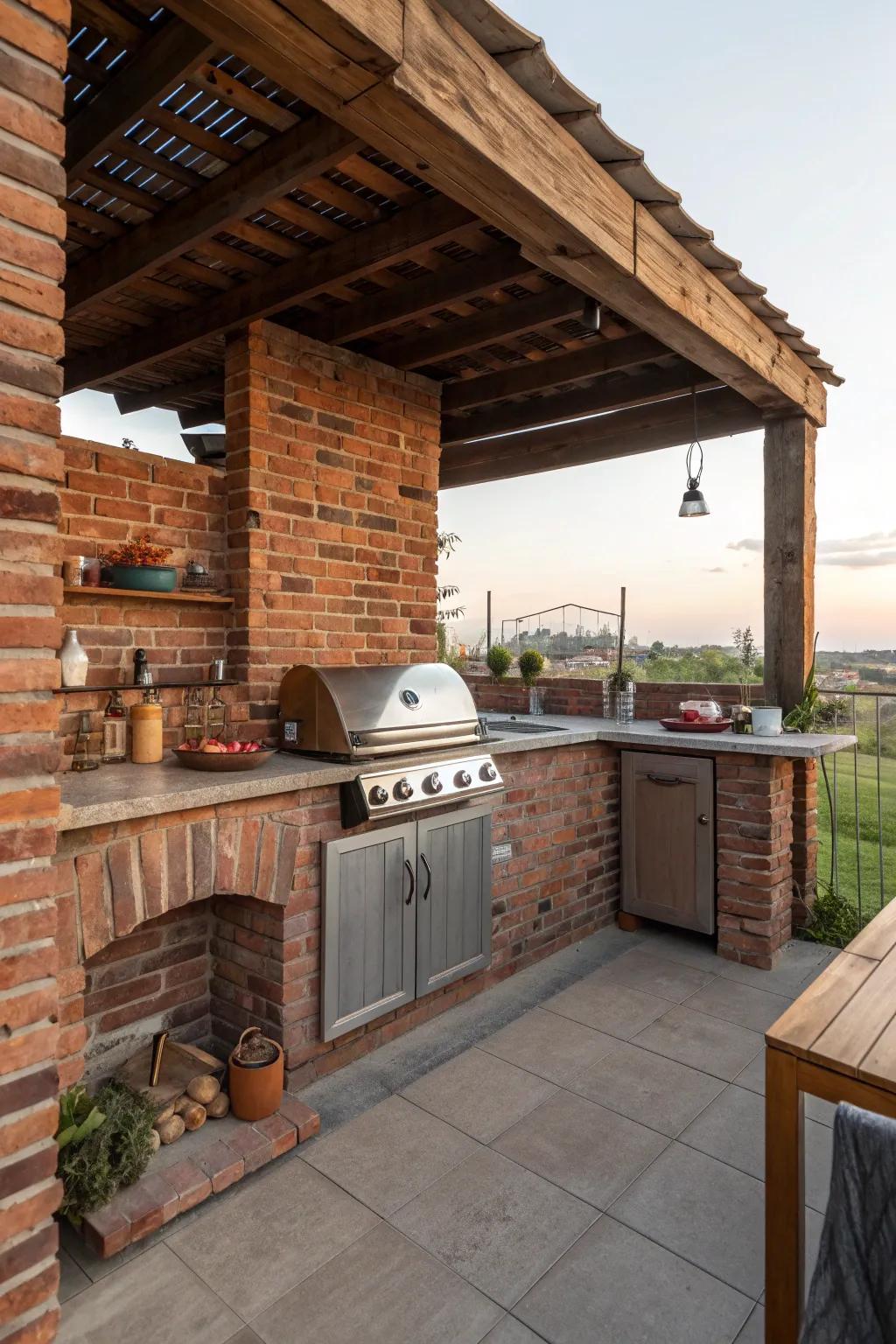 A stylish brick outdoor kitchen perfect for entertaining.