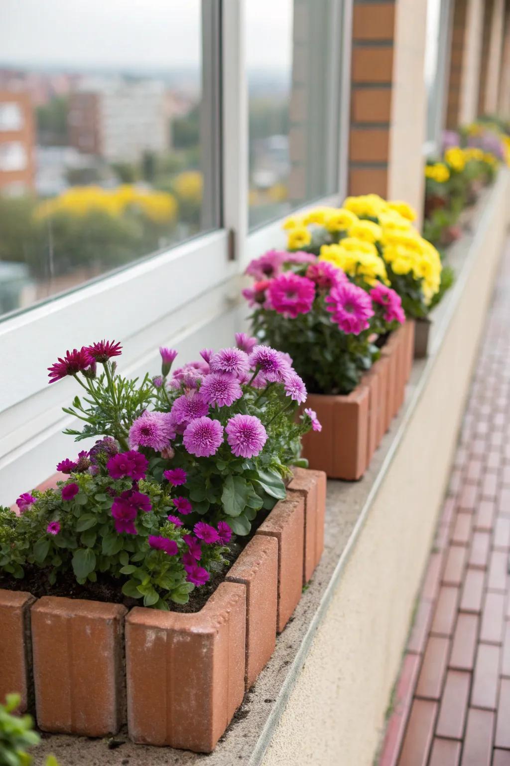 Charming brick planters adding personality to the garden.