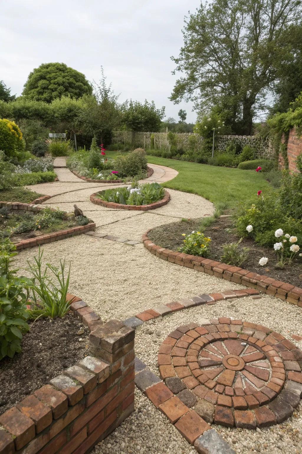 Stylish brick layouts defining low-maintenance garden areas.