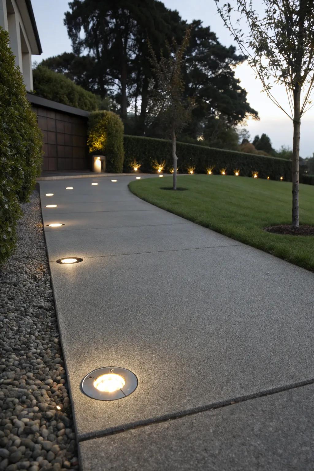 Recessed ground lights offer a sleek and modern lighting solution.