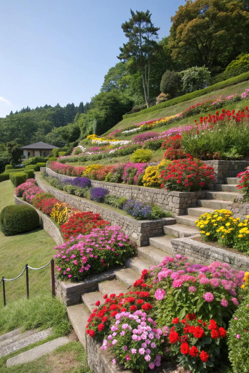 Colorful flower beds offer a visual feast.