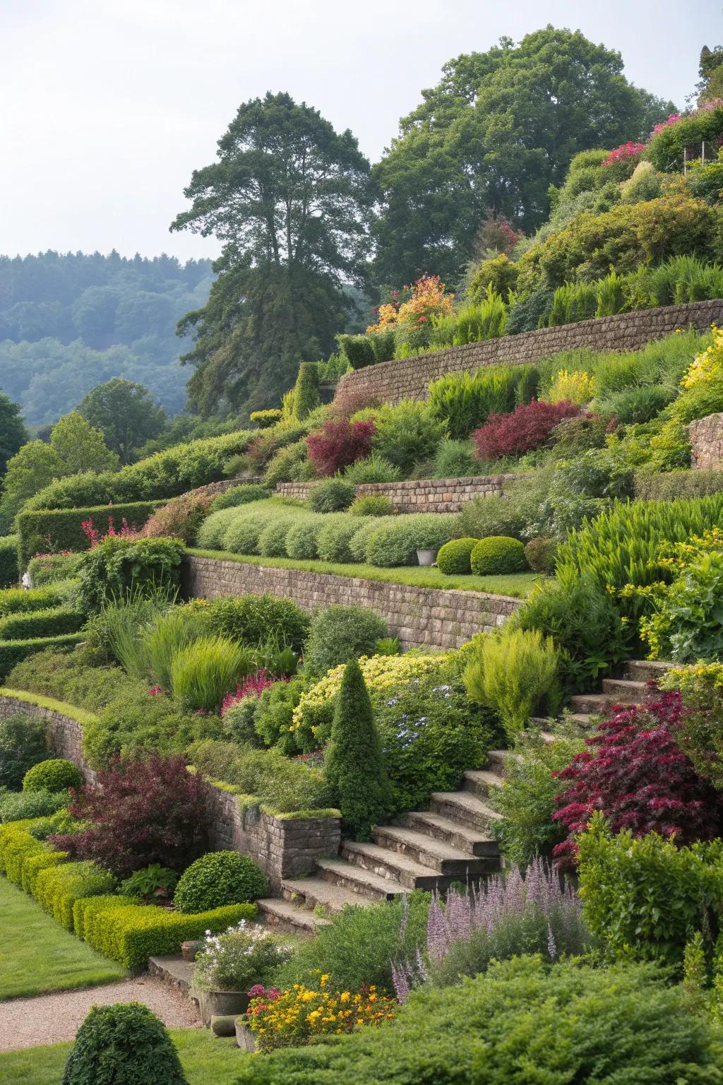 Varying plant heights create a layered look.