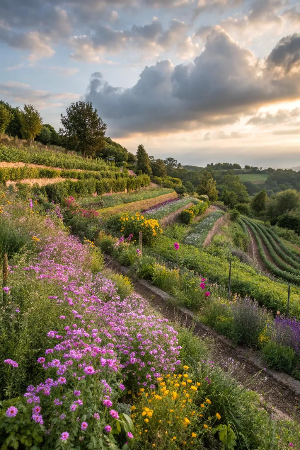 Wildflower meadows add a natural charm.