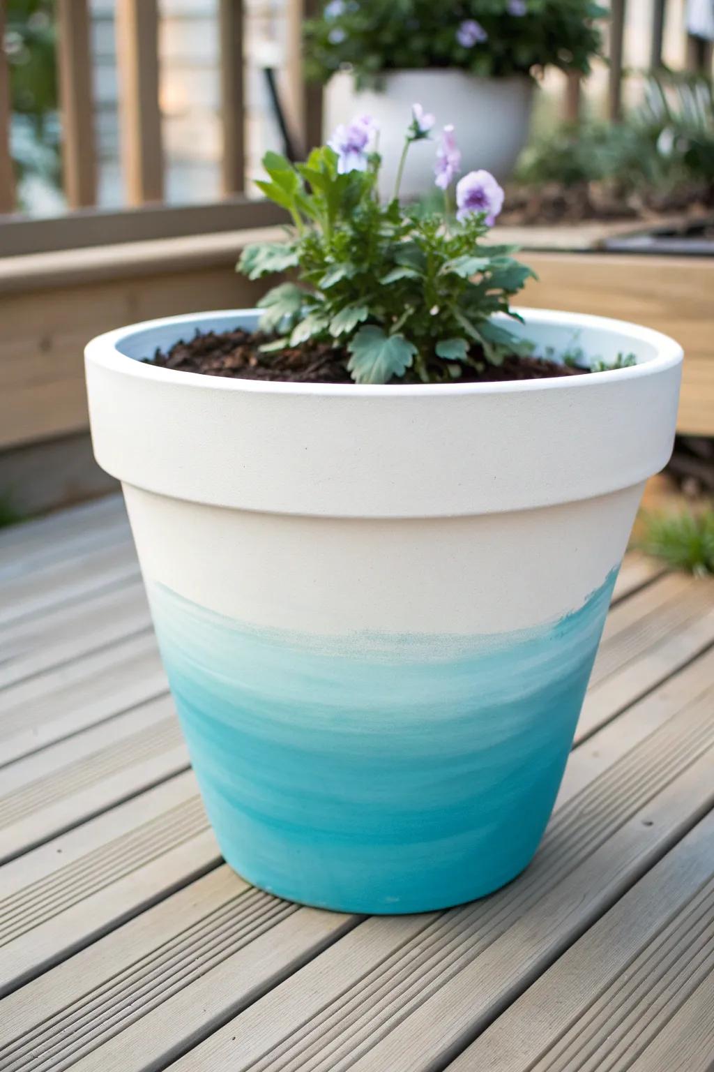 A flower pot with a soothing ombre color transition.
