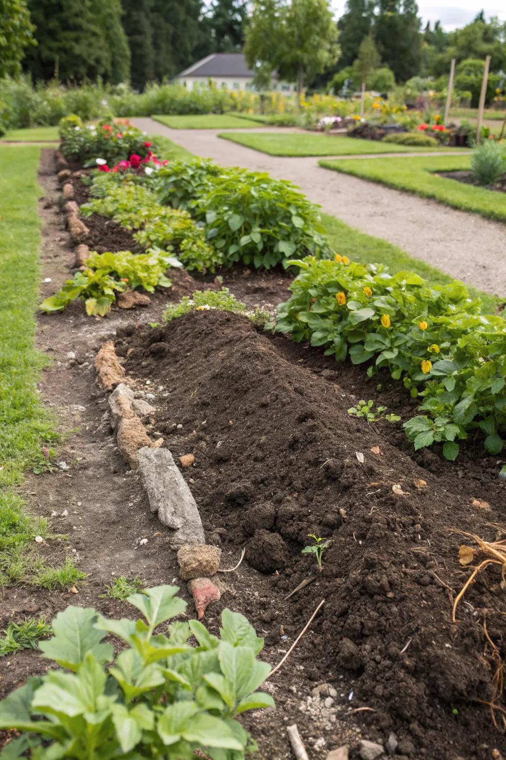 Enriching a garden bed with in-ground composting