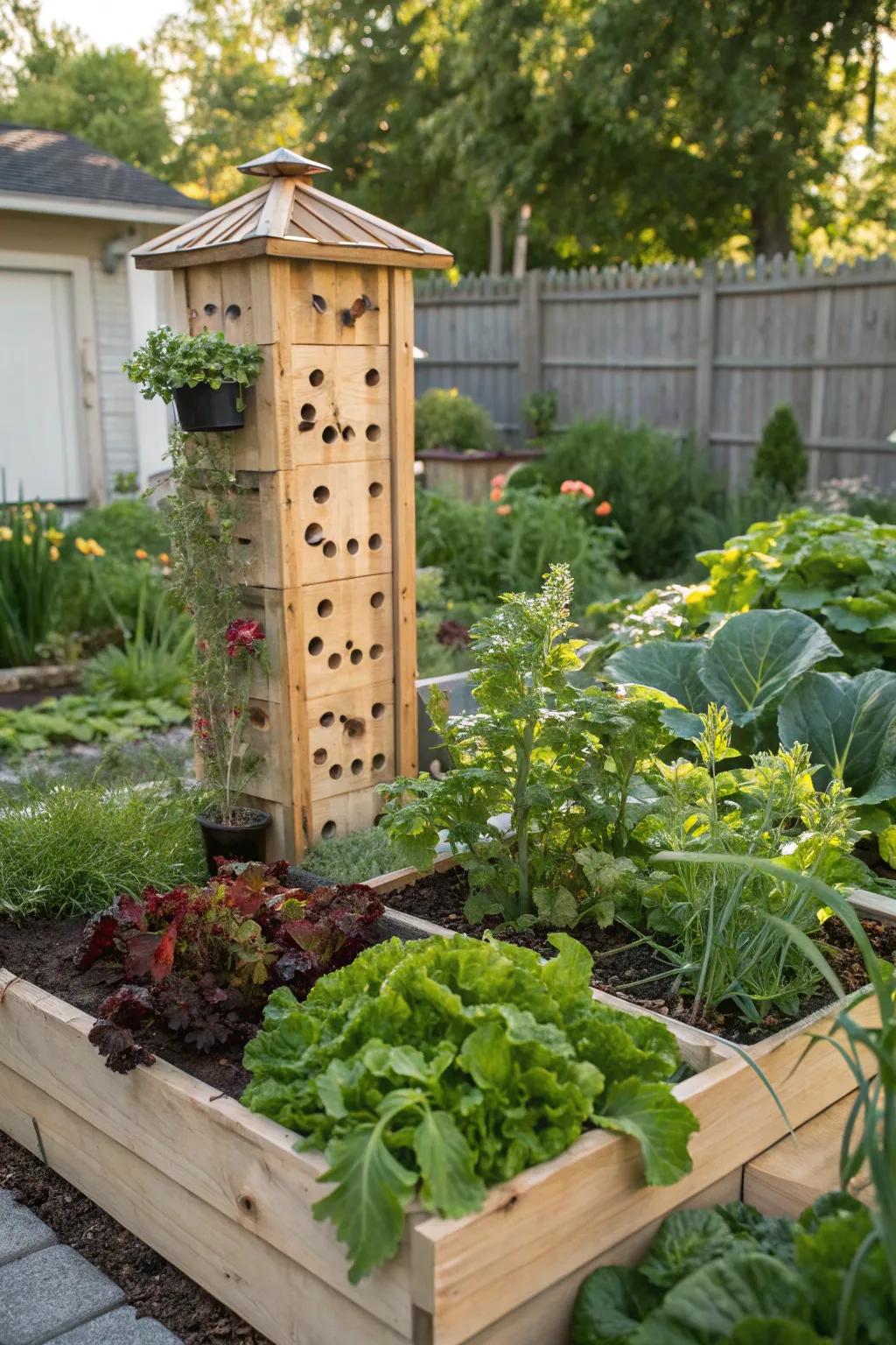 A worm tower enhancing a garden bed