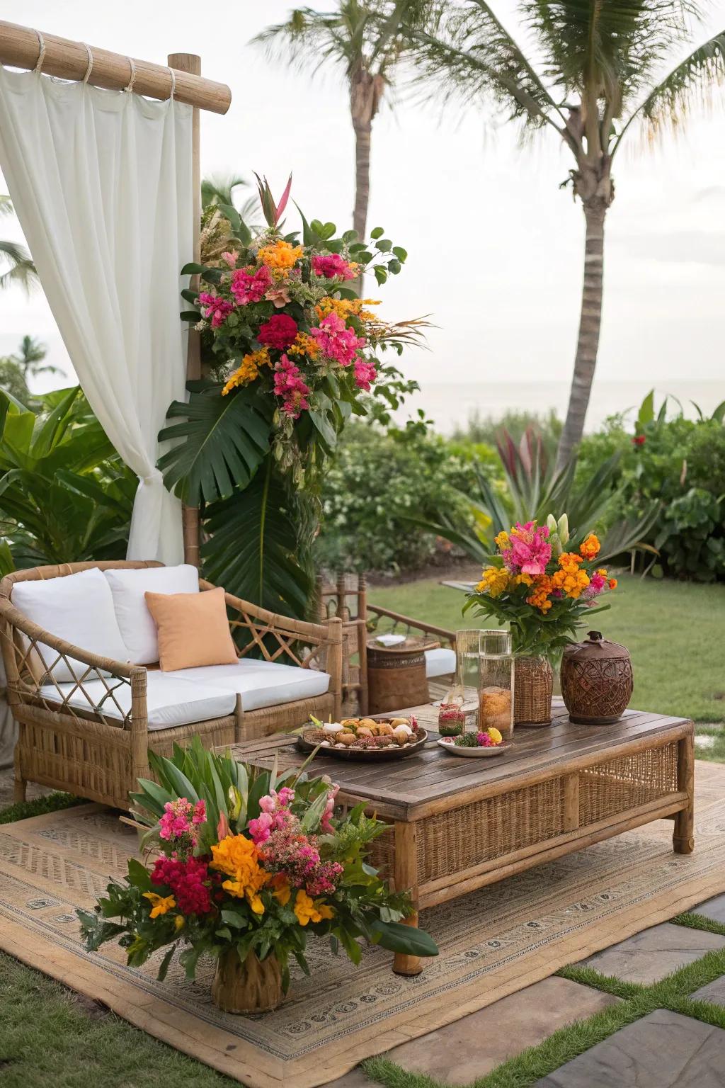 Create a tropical paradise with vibrant florals.
