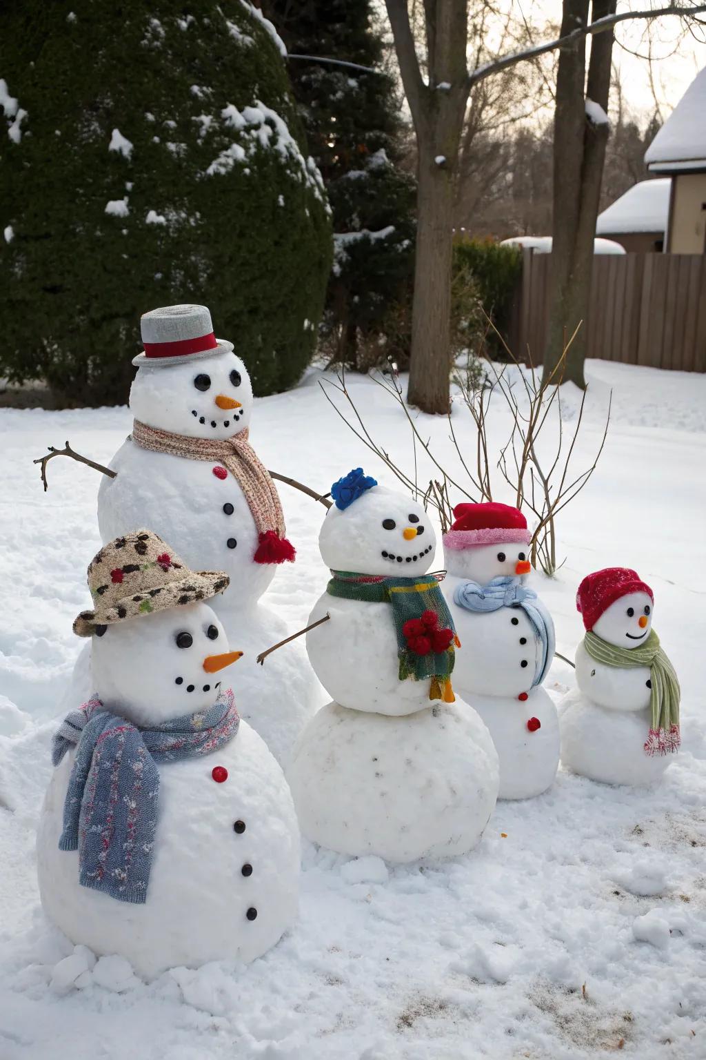 A snowman family that mirrors your own, adding warmth to the winter cold.