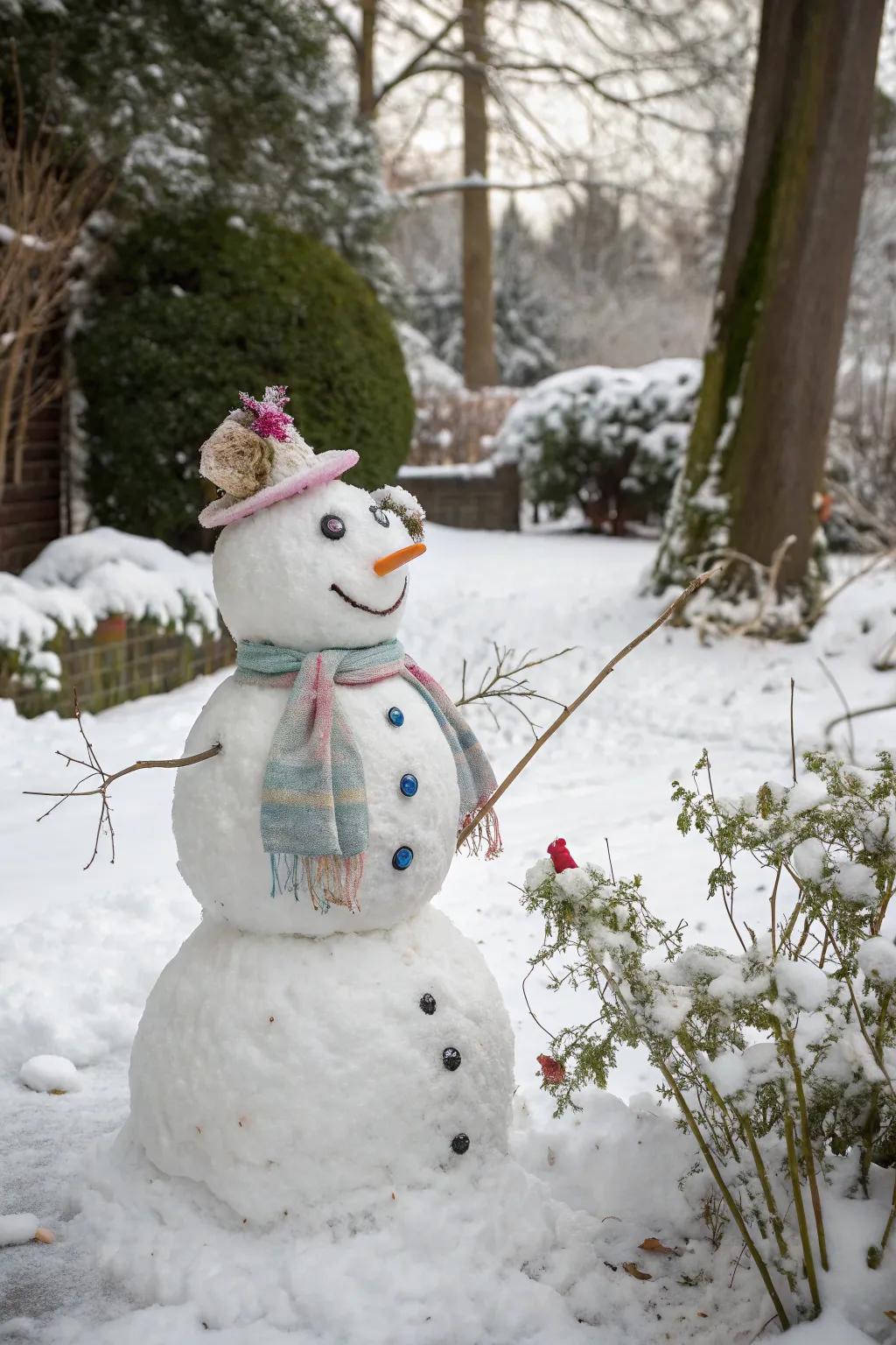 A fairy tale snowman bringing stories to life in the snow.