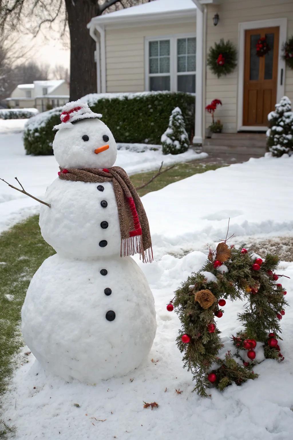 A festive backdrop that elevates this charming snowman scene.