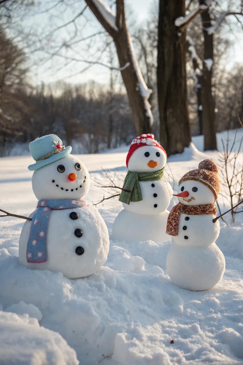 Storybook characters brought to life in the snow.