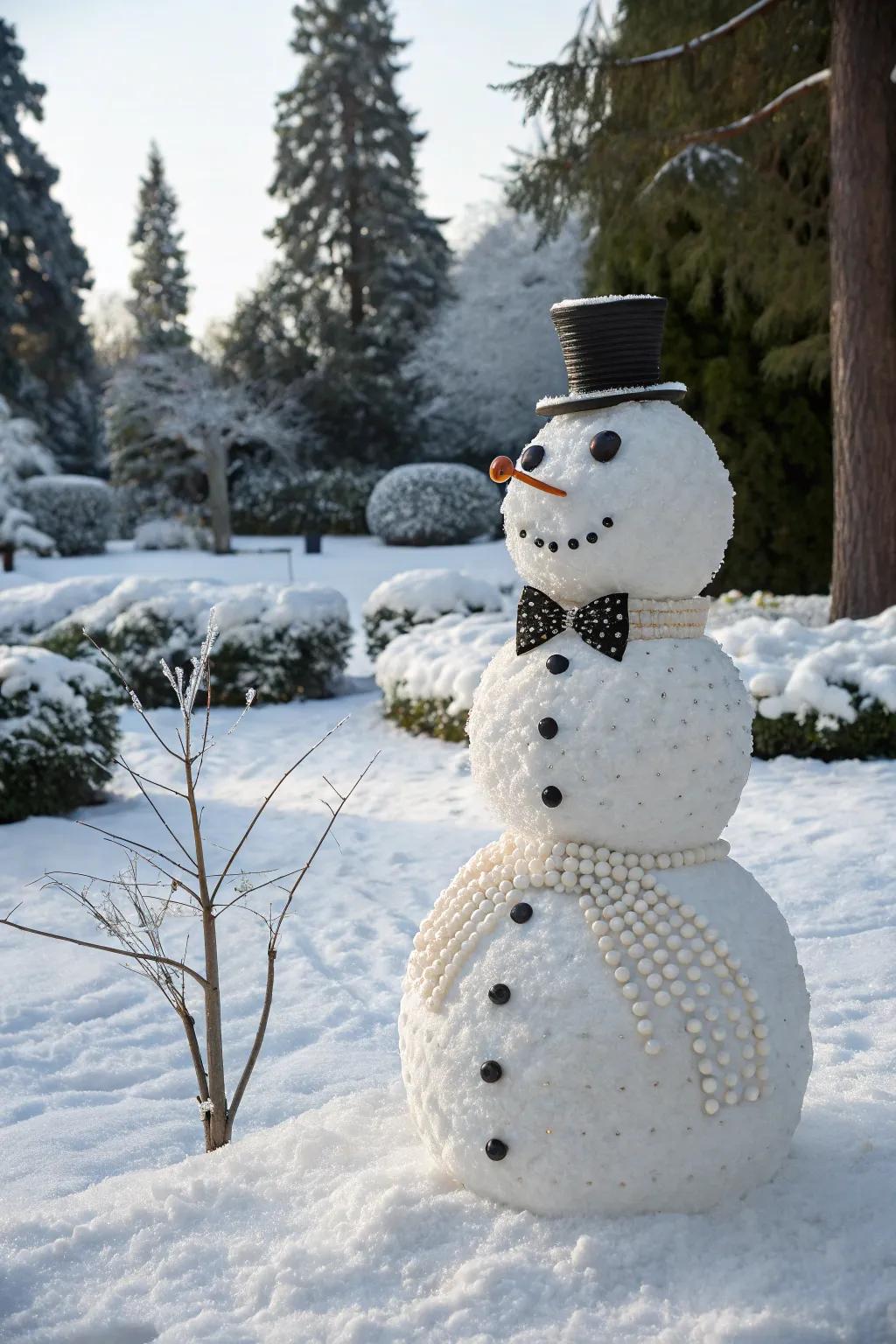 A glamorous snowman bringing elegance to the snowy scene.
