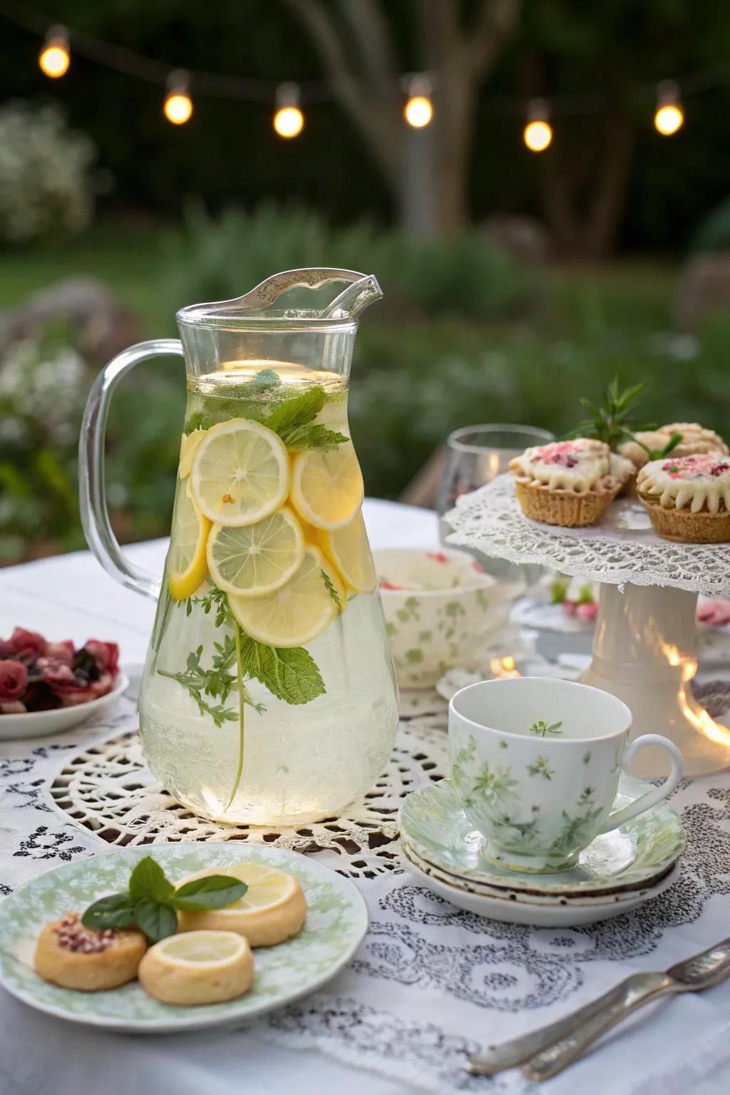 Refreshing lemon and herb-infused water for a healthy sip.