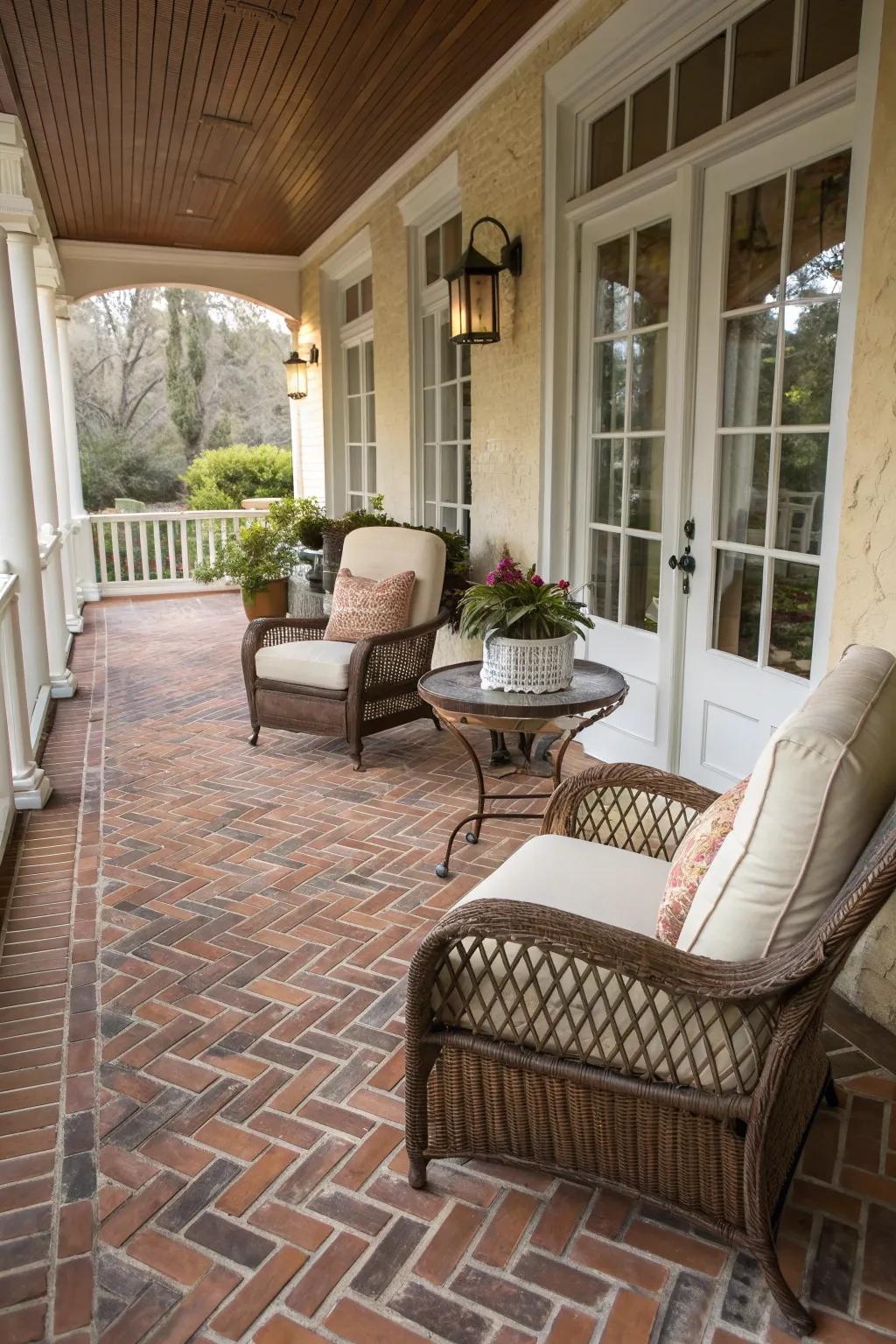 Brick patterns offer a rustic and timeless look for your lanai.