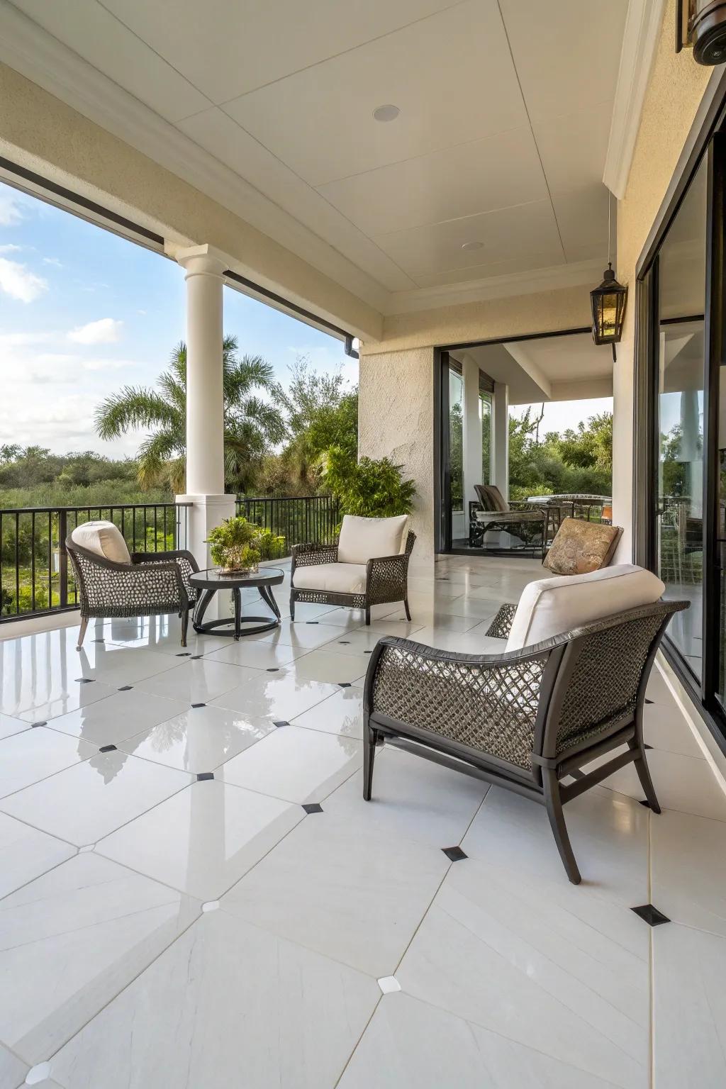 Porcelain tiles provide a sophisticated and durable option for your lanai.