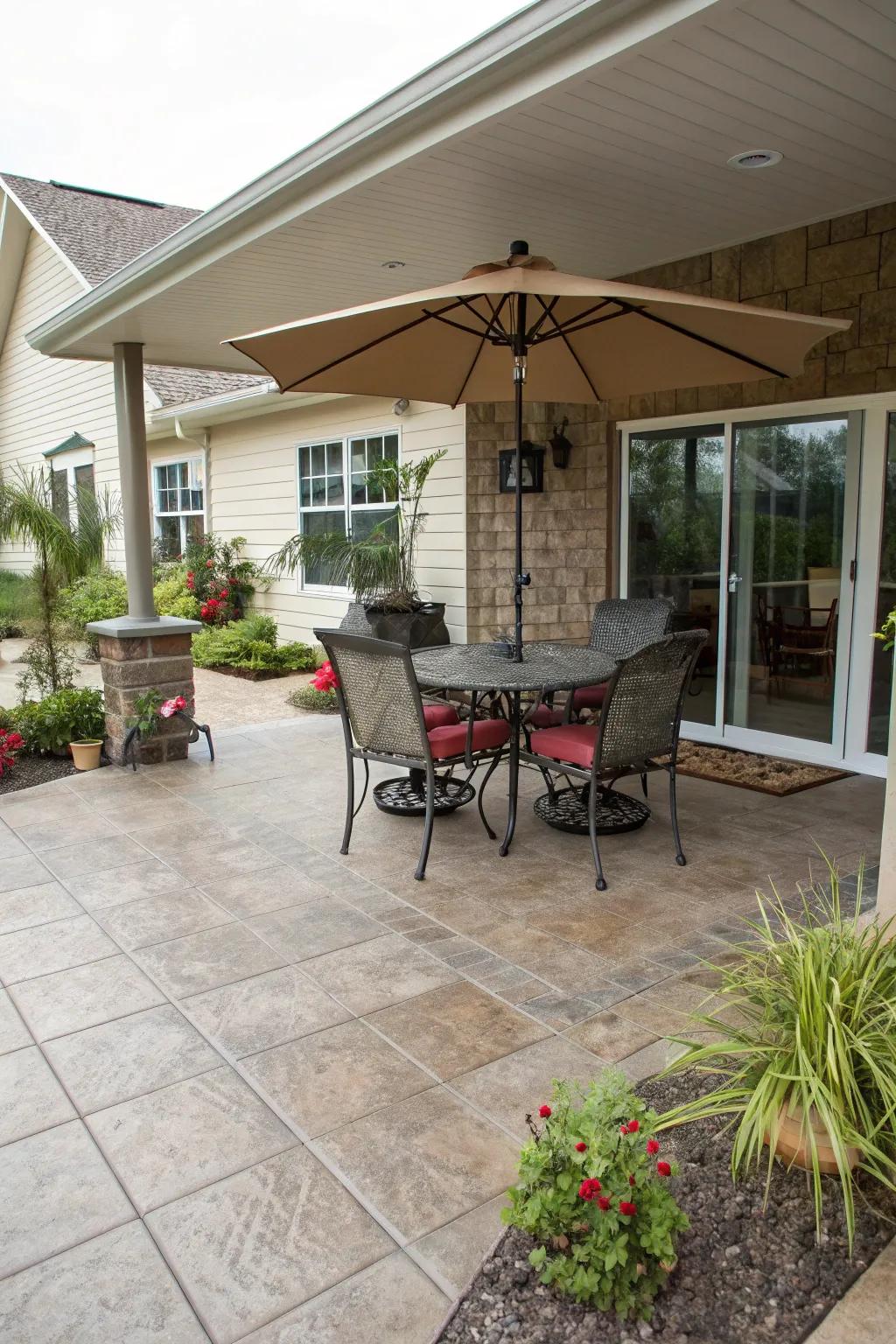 Stamped concrete offers an affordable and versatile flooring option.