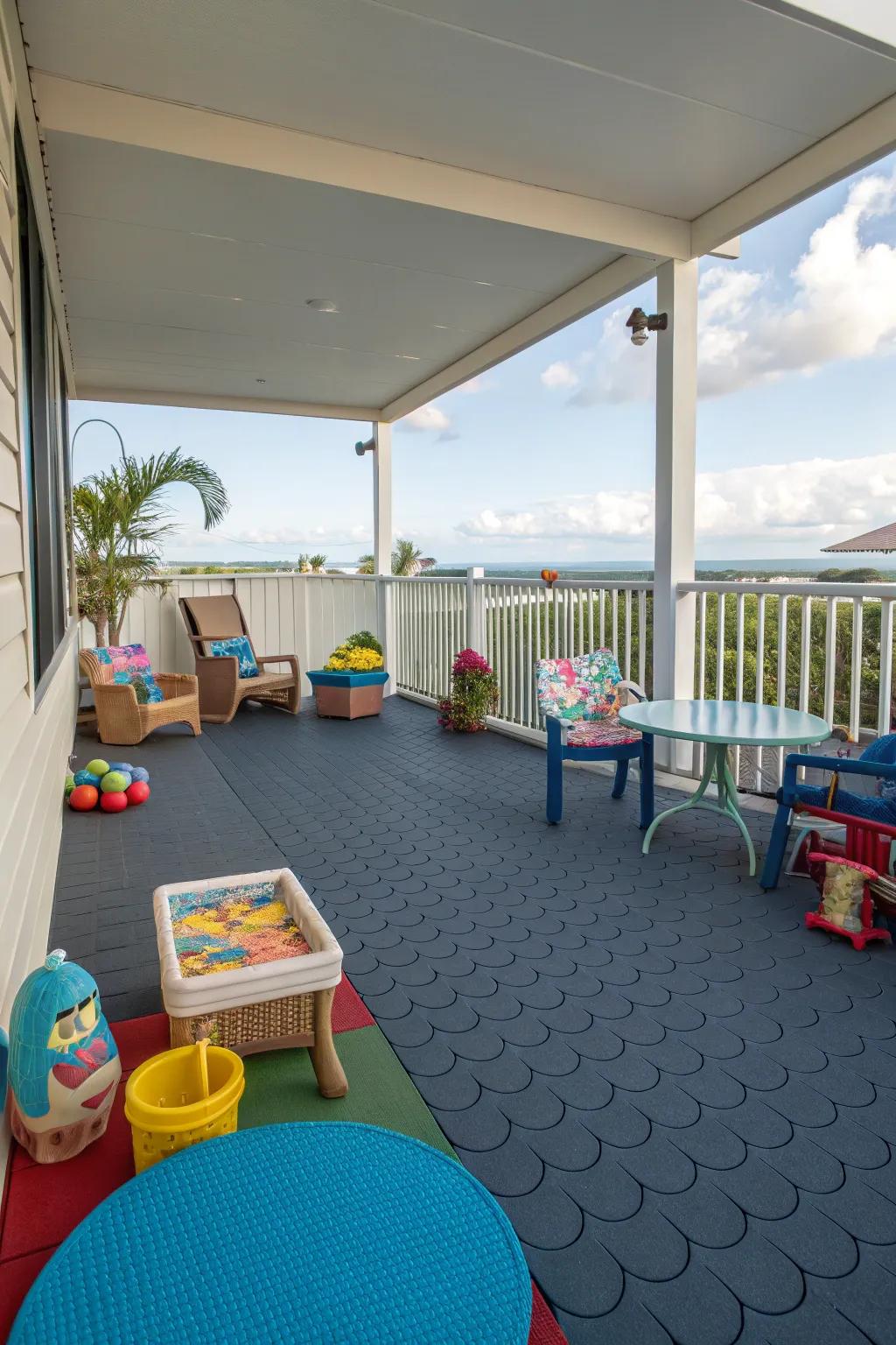 Rubber flooring offers safety and comfort for family-friendly spaces.