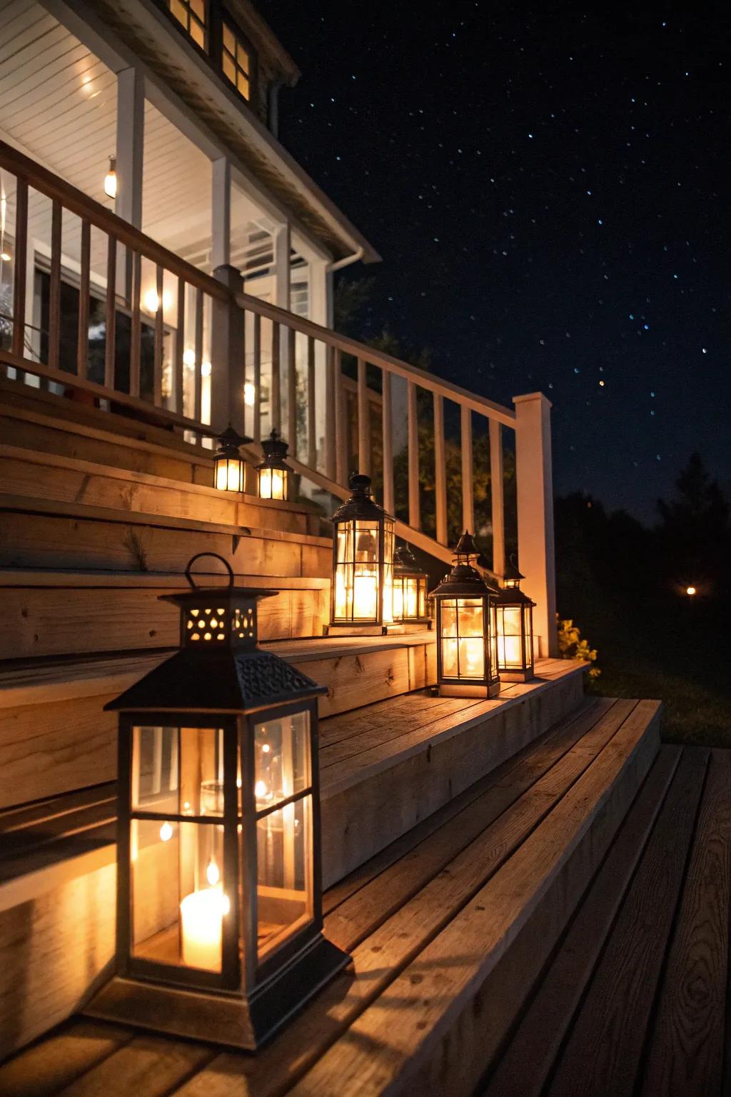 Welcome guests with beautifully lit porch steps.