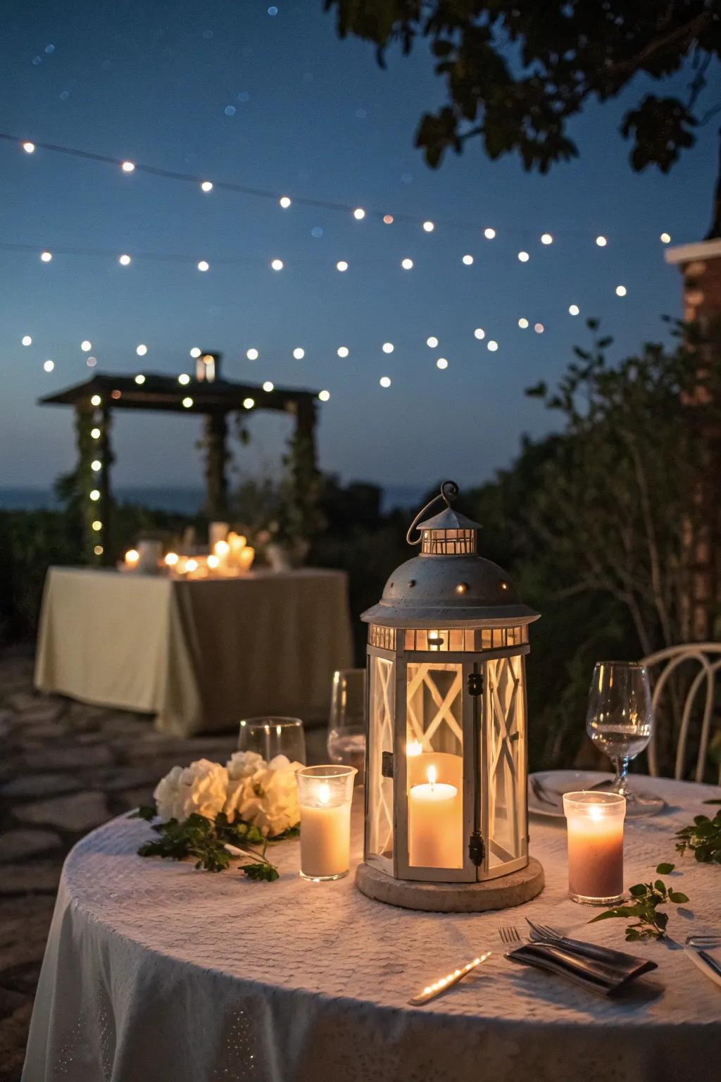 Set the mood with a lantern centerpiece for your outdoor dining.