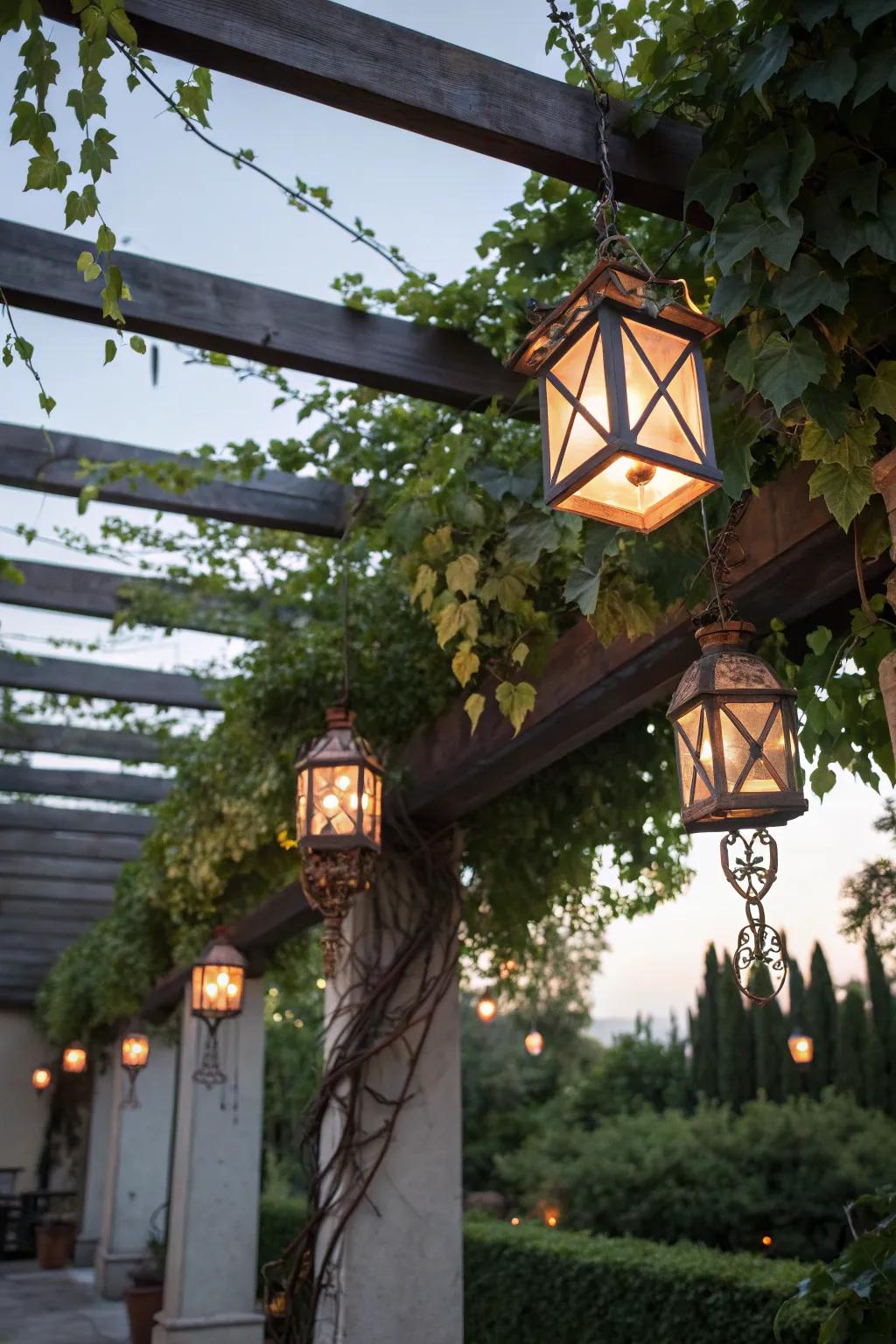 Transform your pergola with the warm glow of lanterns.