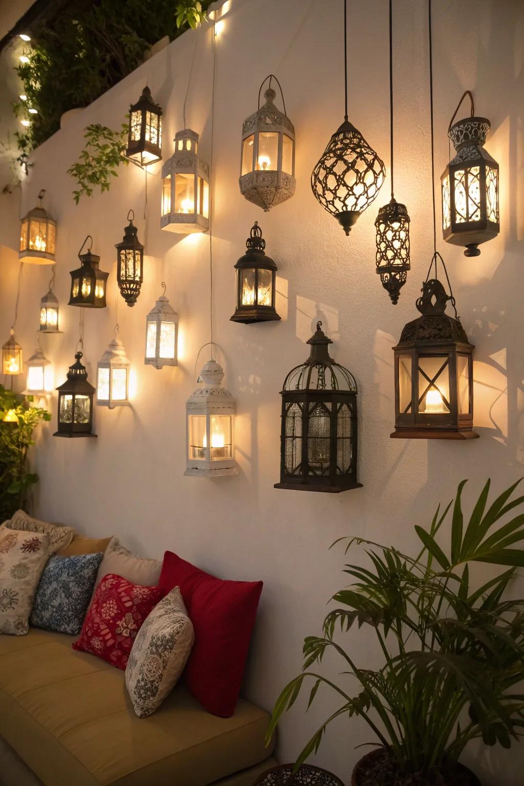 Make a statement with a creative lantern wall.