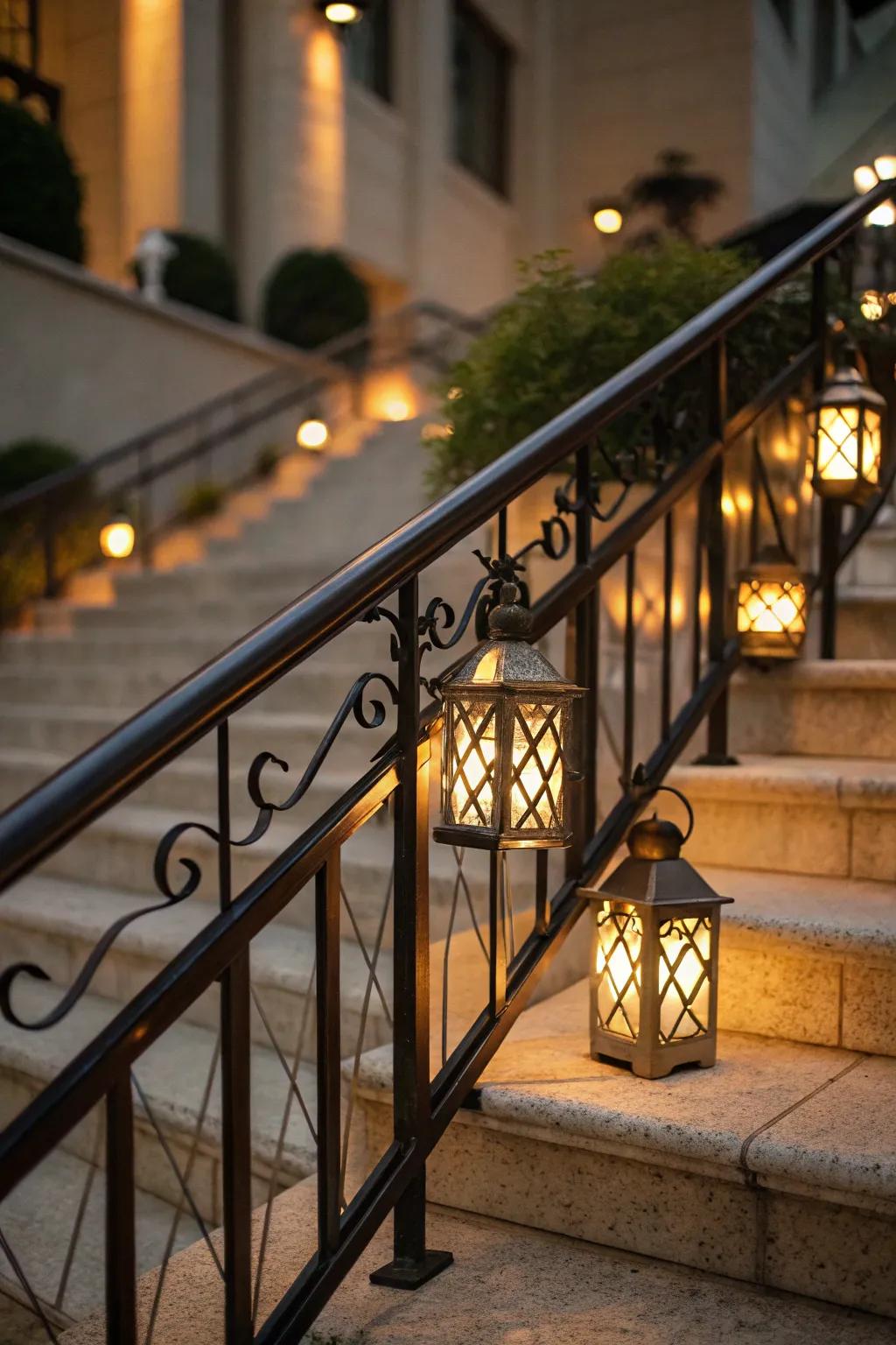 Enhance your stairway with elegant lantern decor.