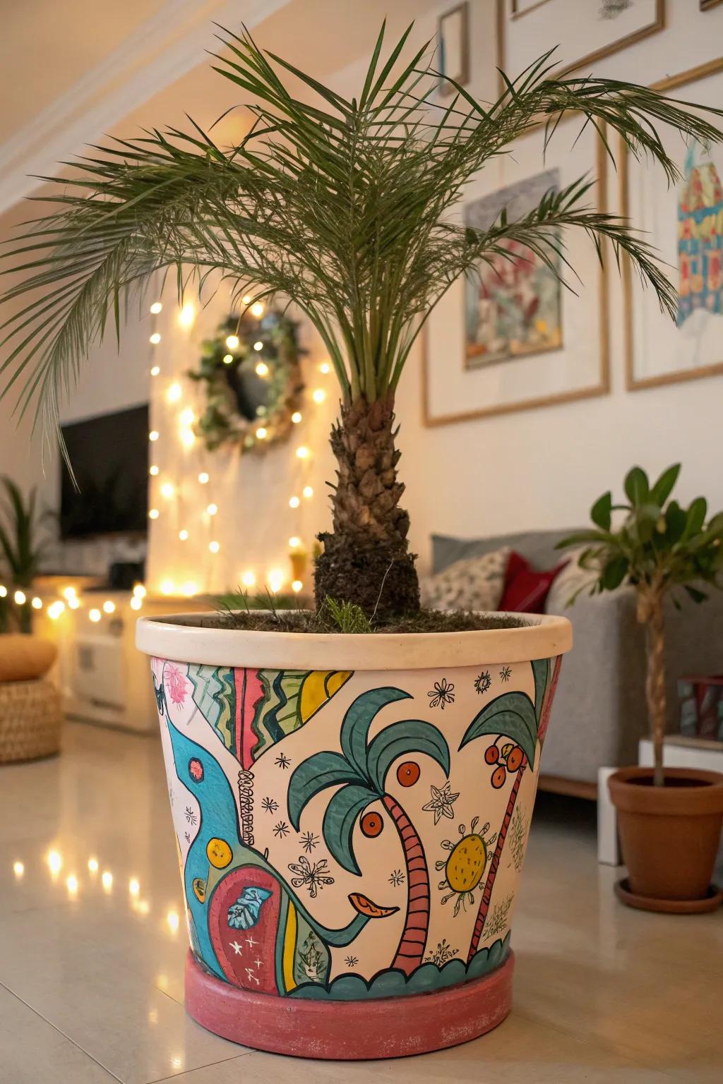Hand-painted planters add a personalized, artistic touch to any space.