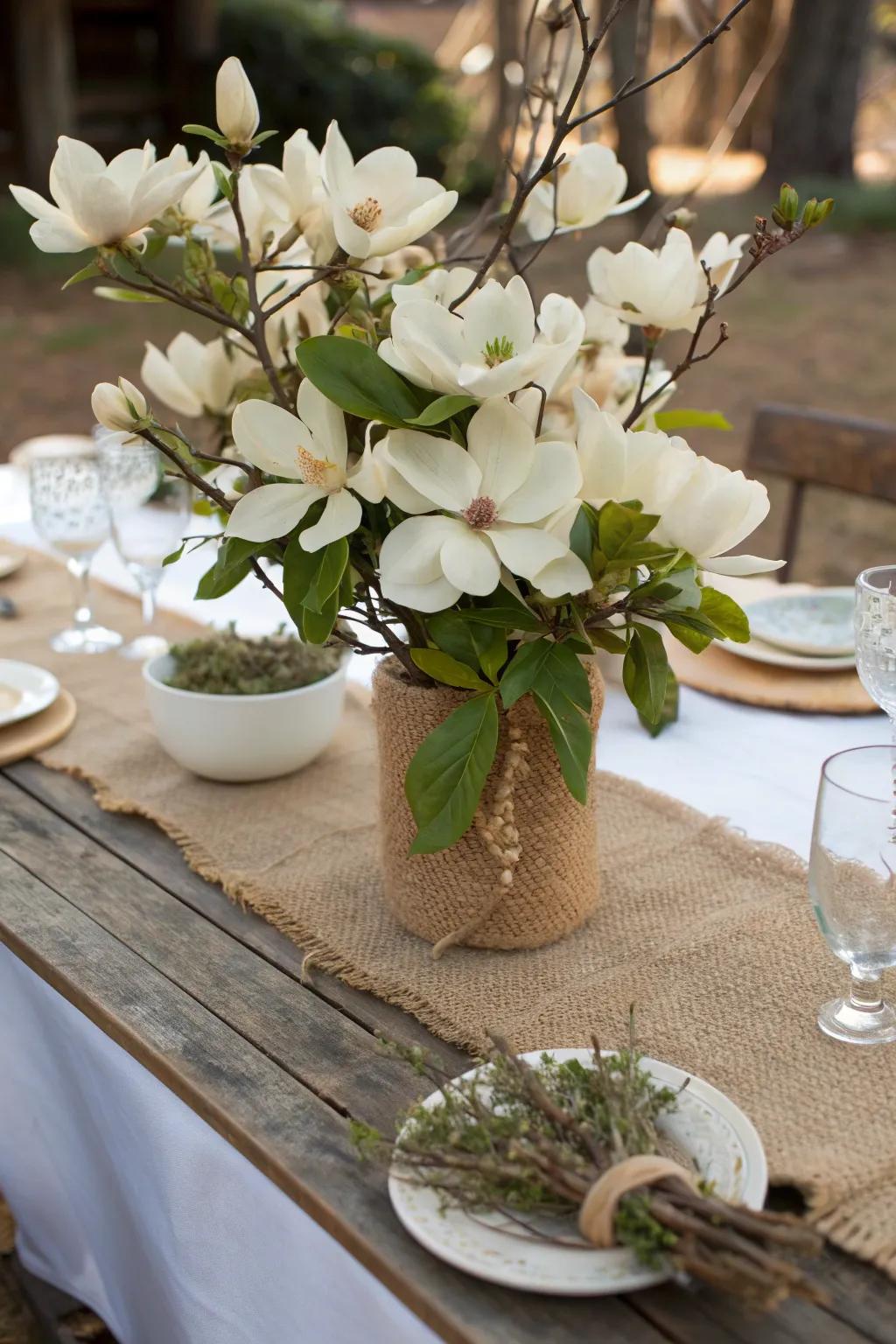 Natural textures complement magnolia's beauty.