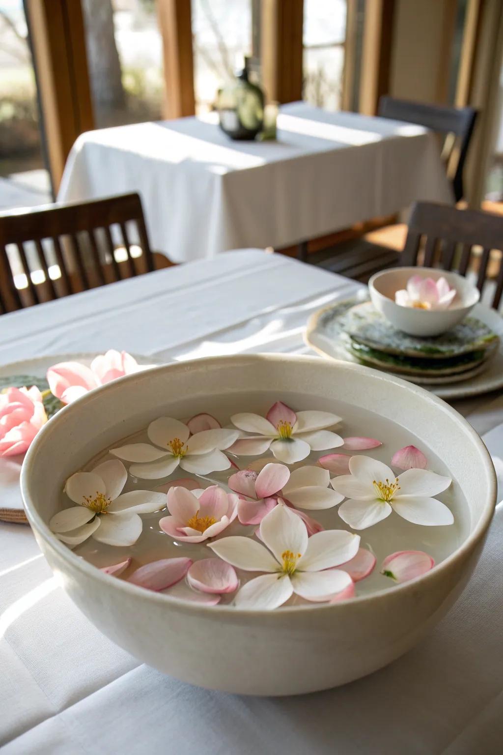Floating magnolias create a stunning centerpiece.