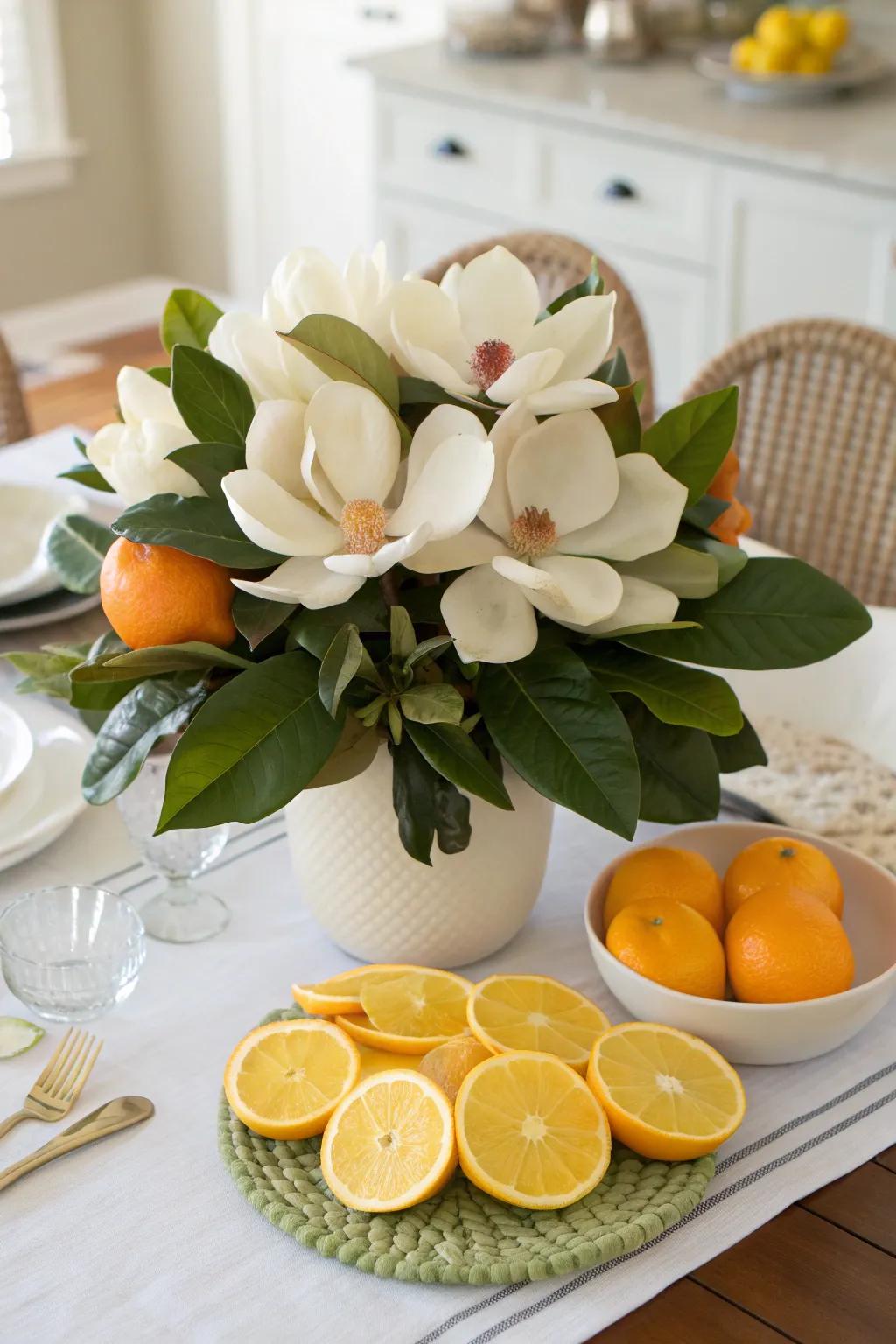 Citrus adds a refreshing twist to magnolias.