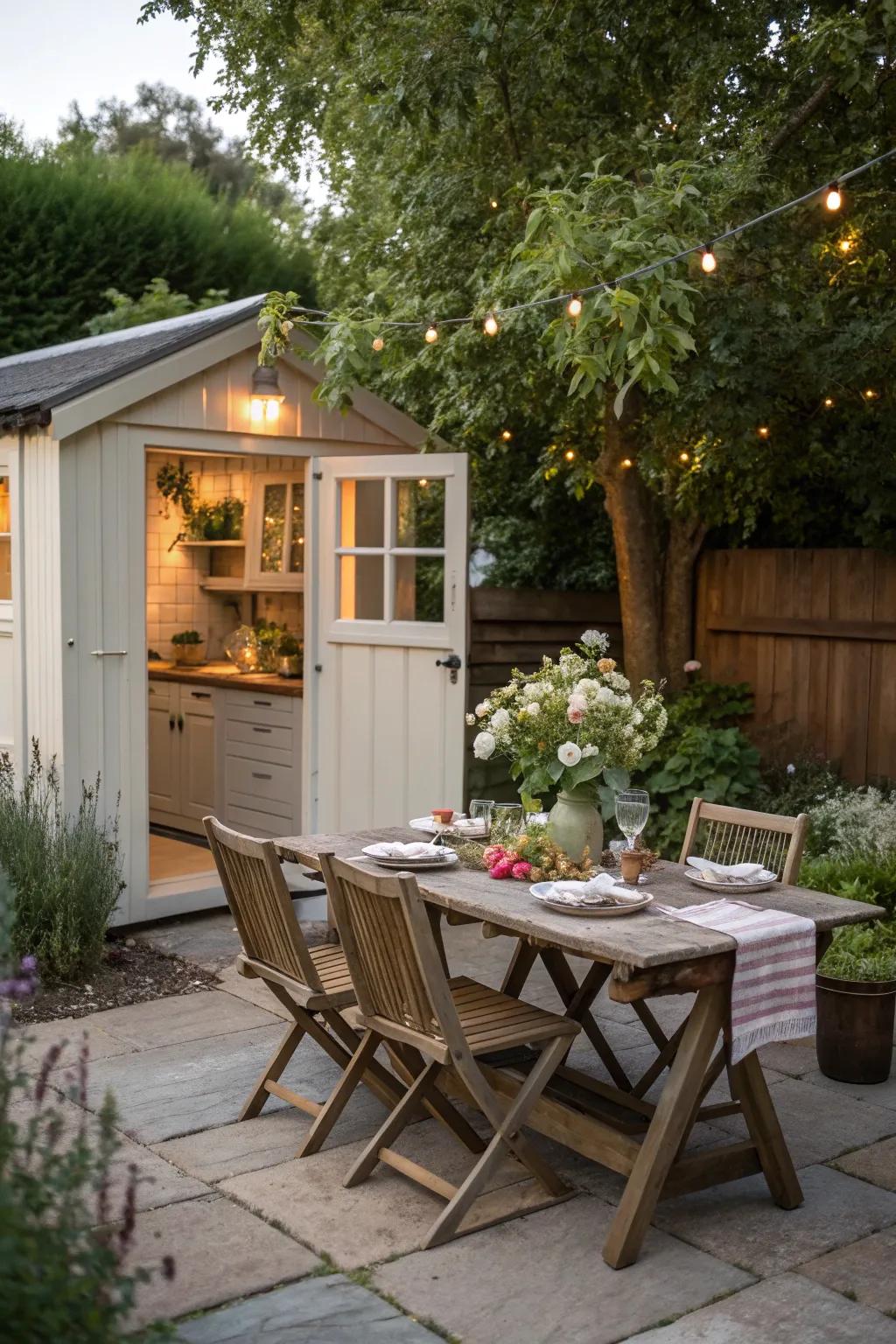 Al fresco dining area next to the shed kitchen.