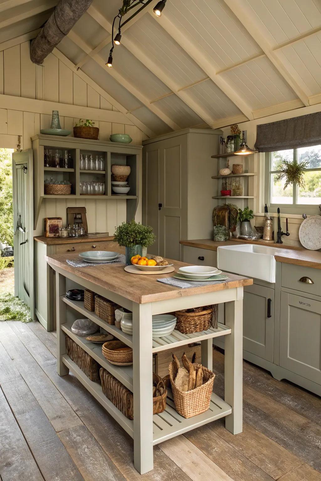 Versatile island enhances kitchen functionality.