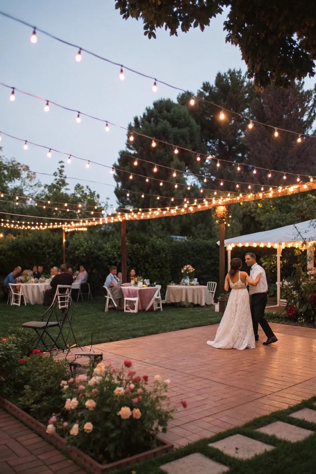 String lights create a magical atmosphere.