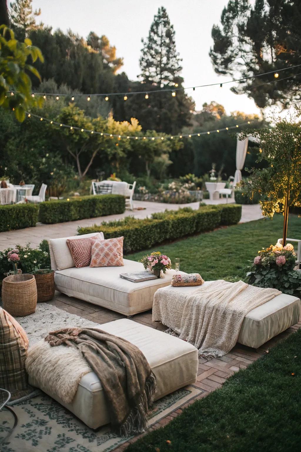 A cozy outdoor lounge area for relaxation.
