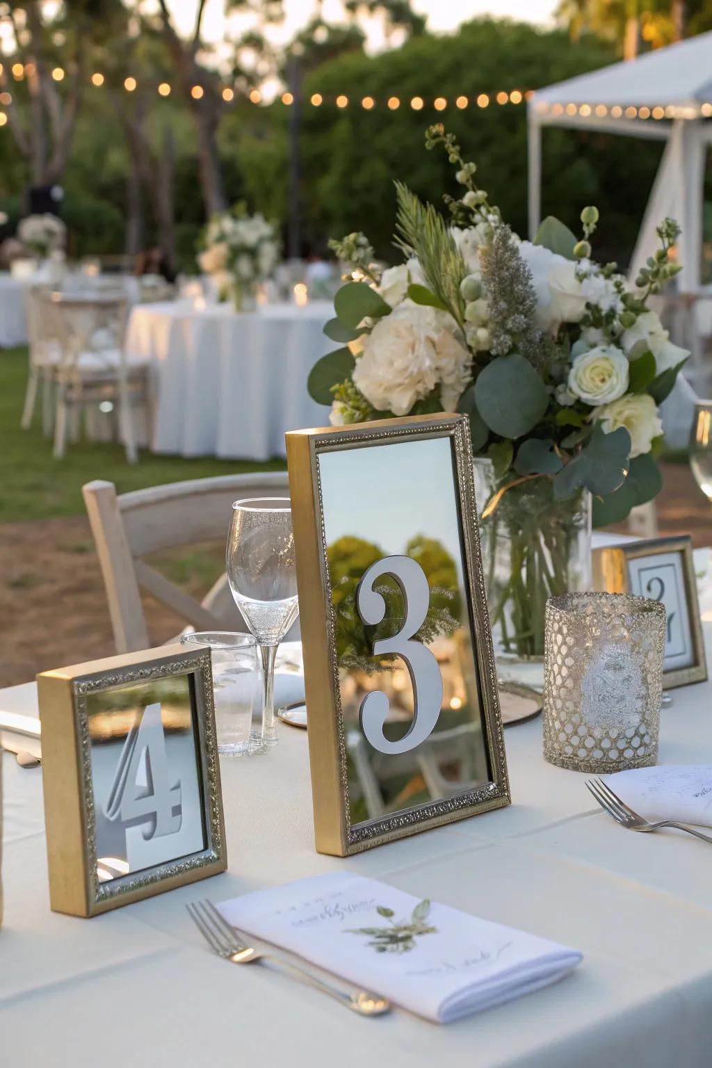 Mirror table numbers add elegance and functionality.