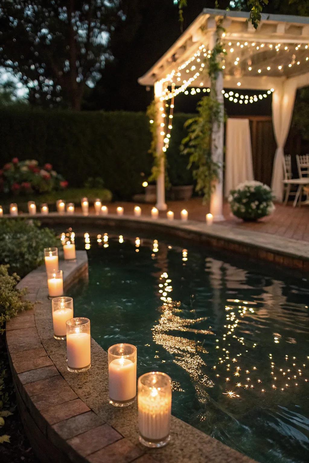 Floating candles add a serene beauty.