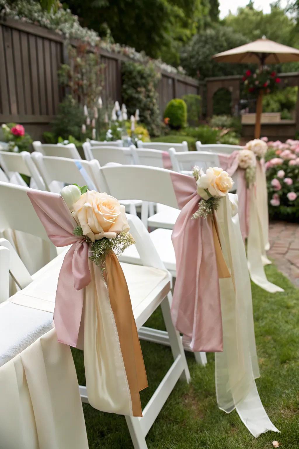 Silk ribbon sashes add color and sophistication.