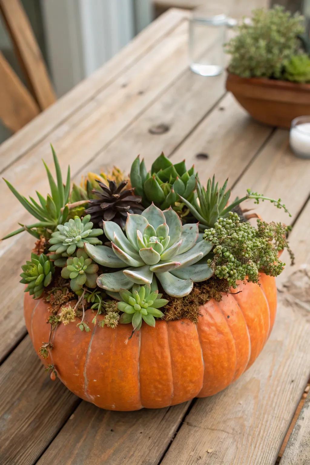Pumpkin planters add a festive touch to your decor.
