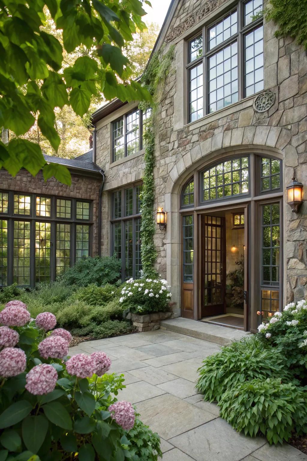 Enhance your entrance with stone window accents.
