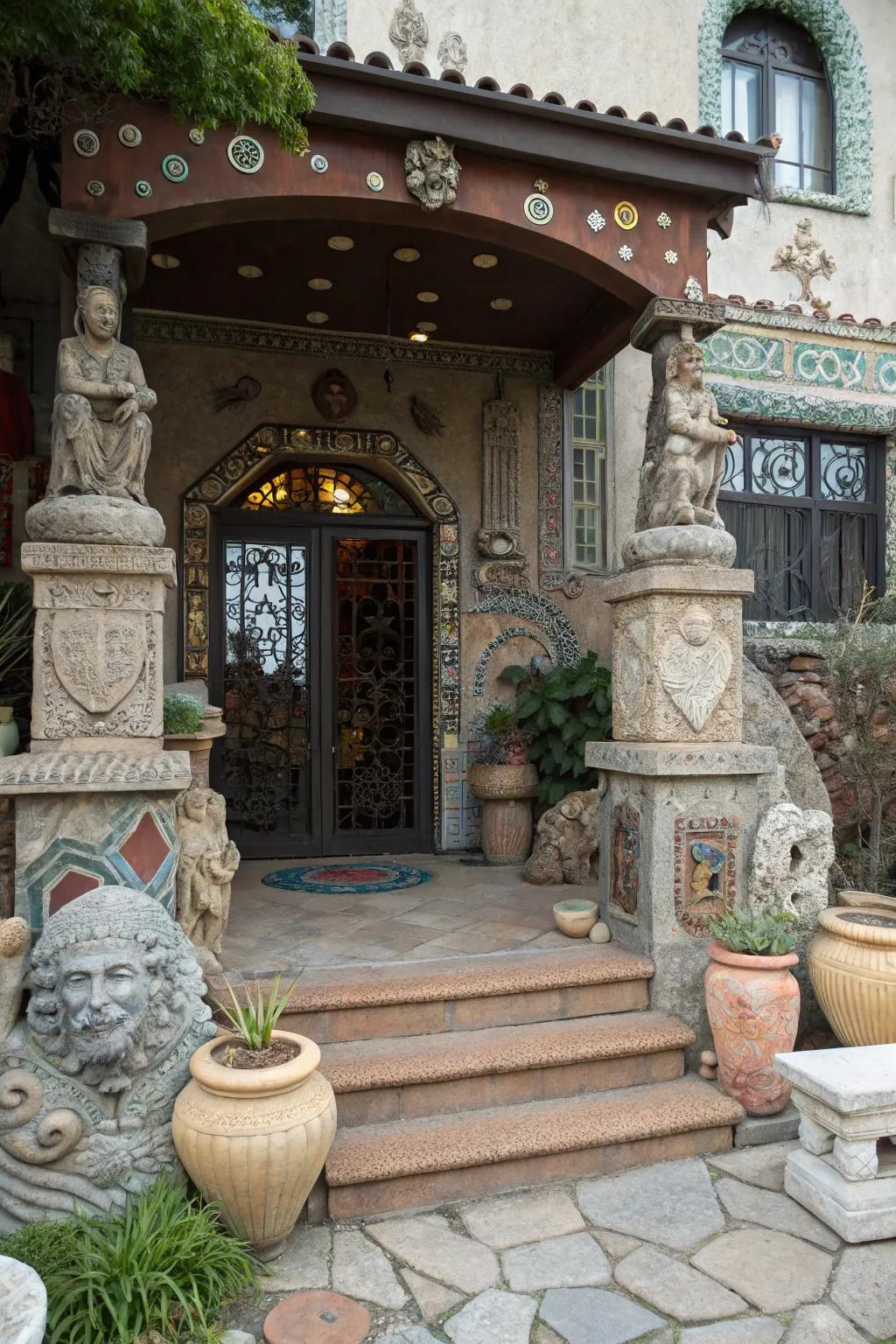 Add uniqueness with eclectic stone sculptures.