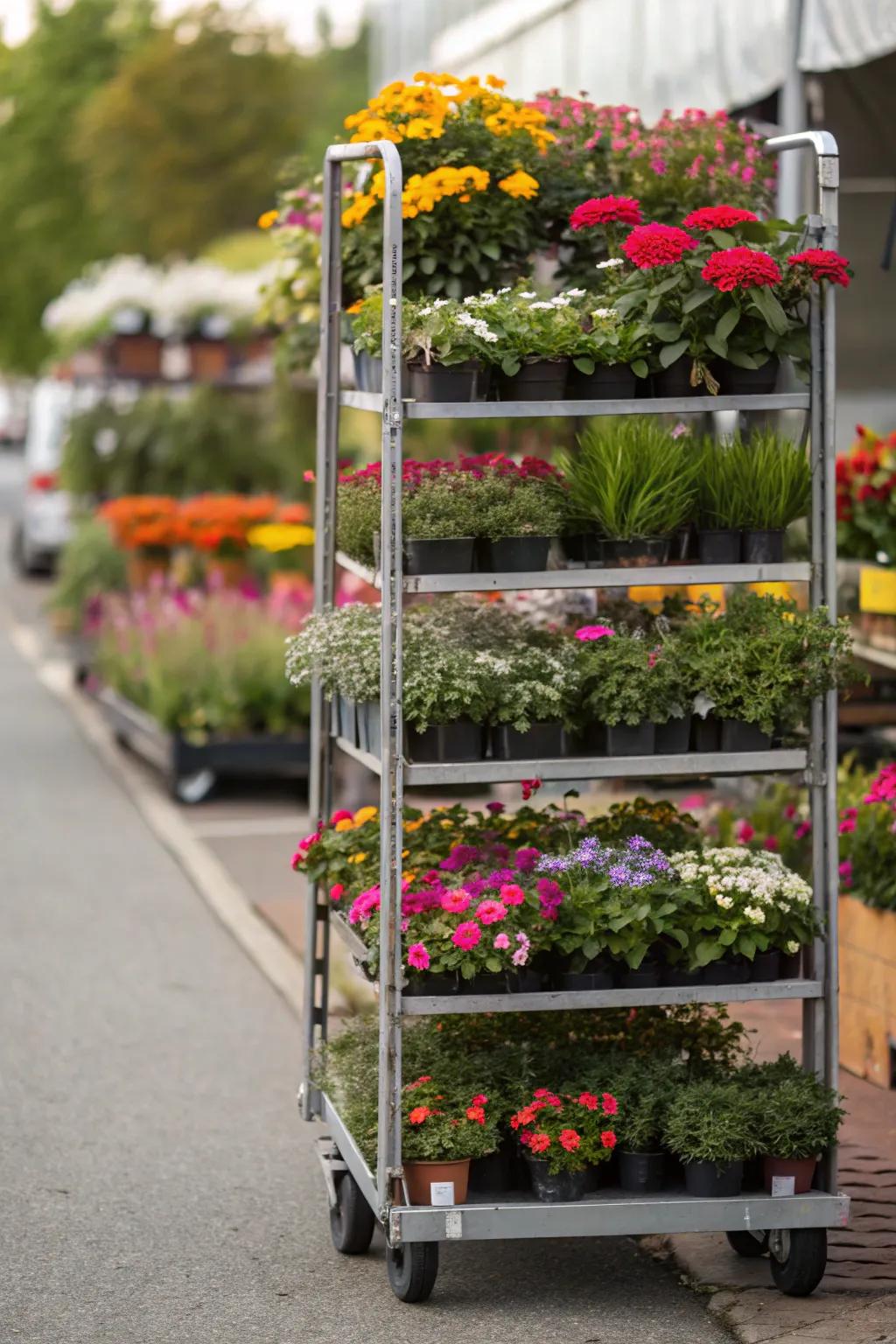 A space-saving vertical garden cart perfect for compact areas.