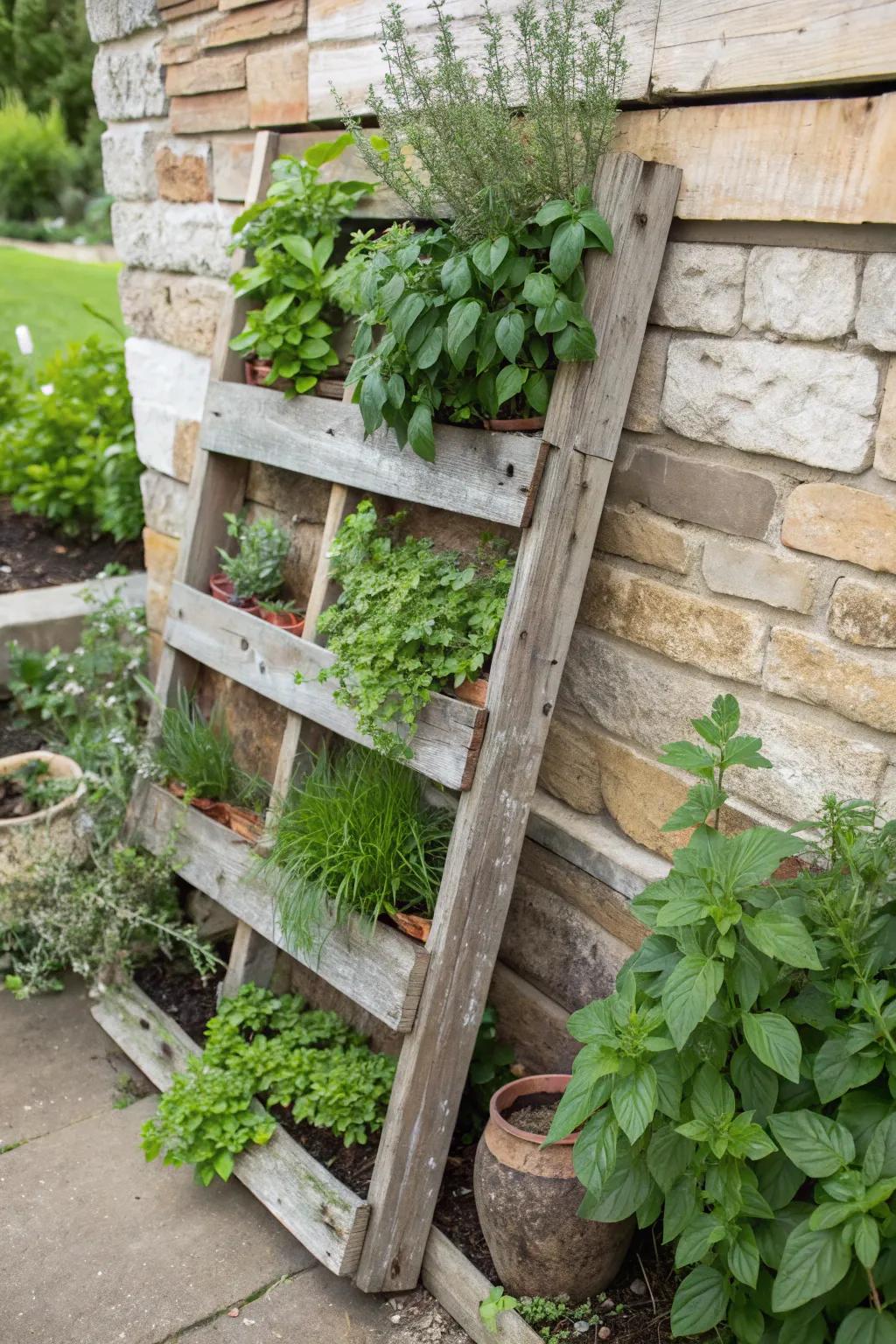 Create a vertical herb garden with a simple pallet.