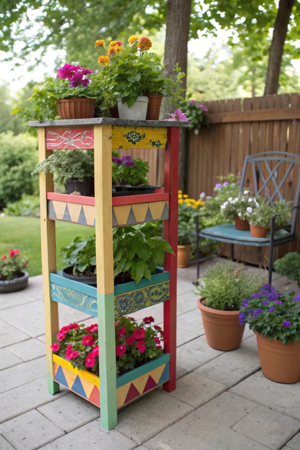 Brighten your patio with a painted pallet stand.