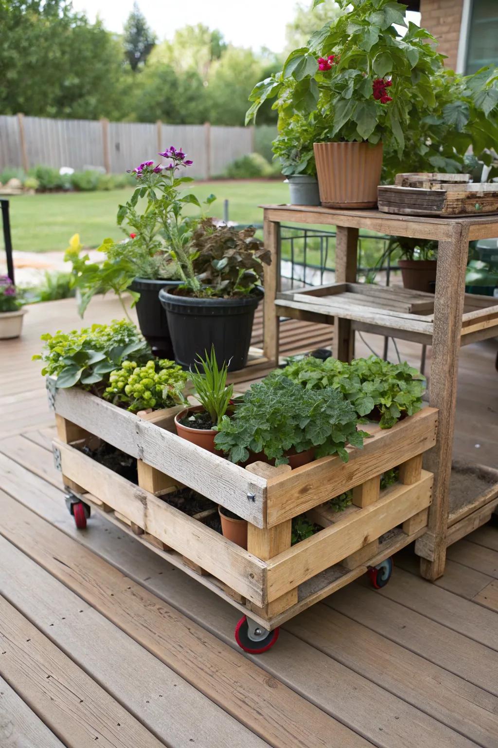 Enjoy flexibility with a mobile pallet planter.