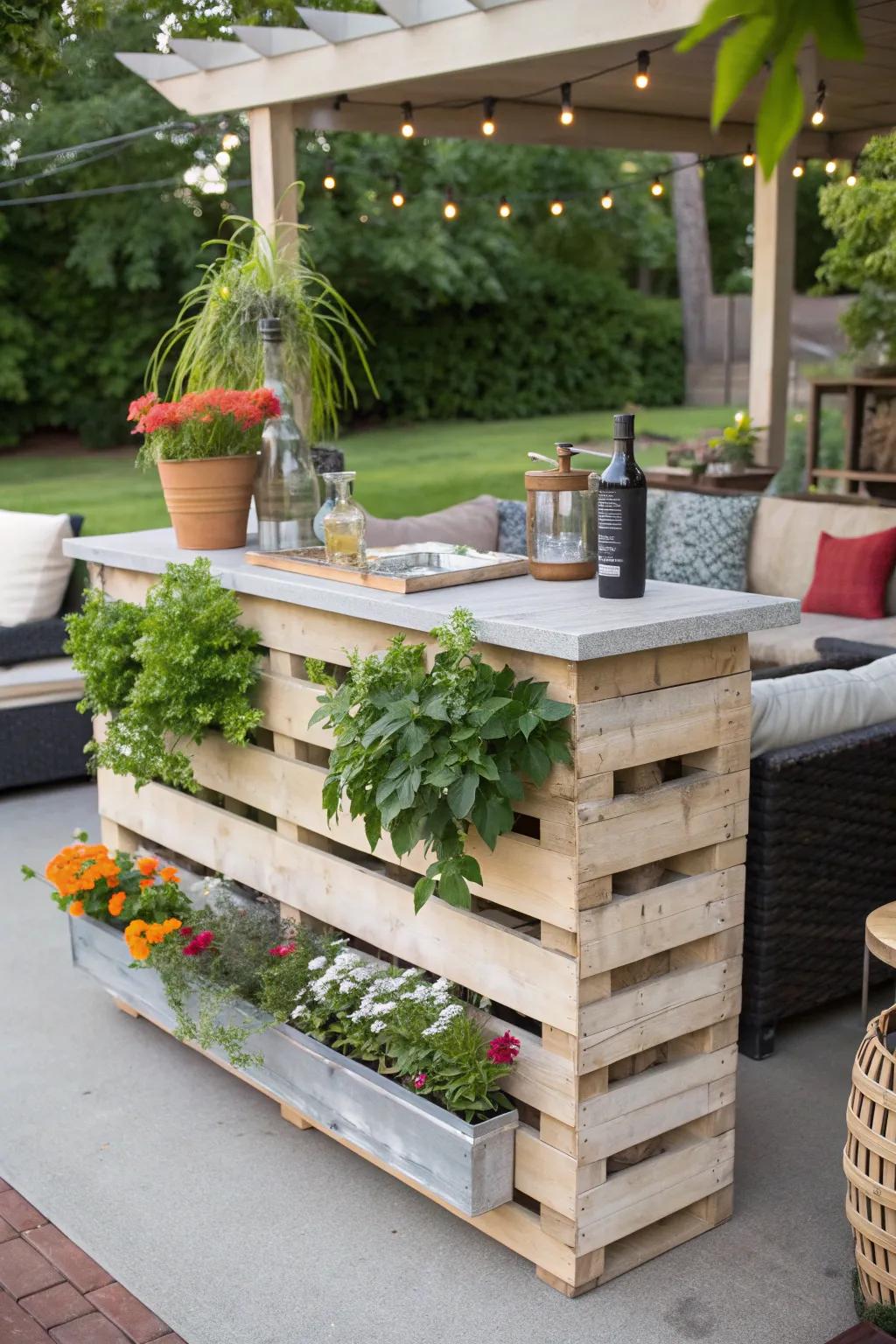 Enjoy your garden with an outdoor bar top pallet.