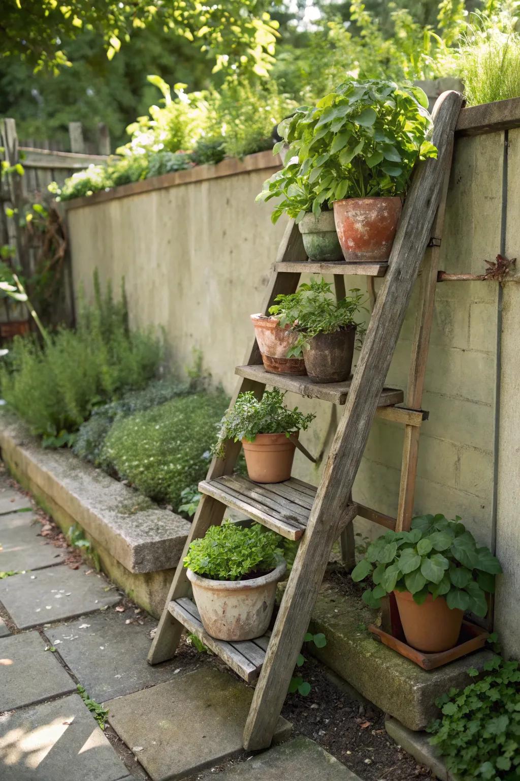 Elevate your garden with a pallet ladder planter.