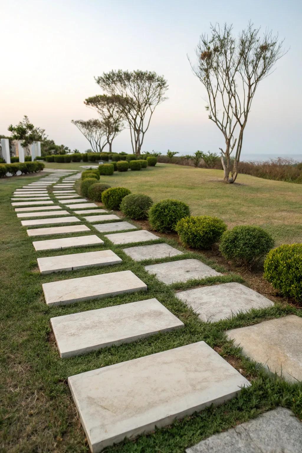 Geometric stone patterns bring an artistic flair to the garden.