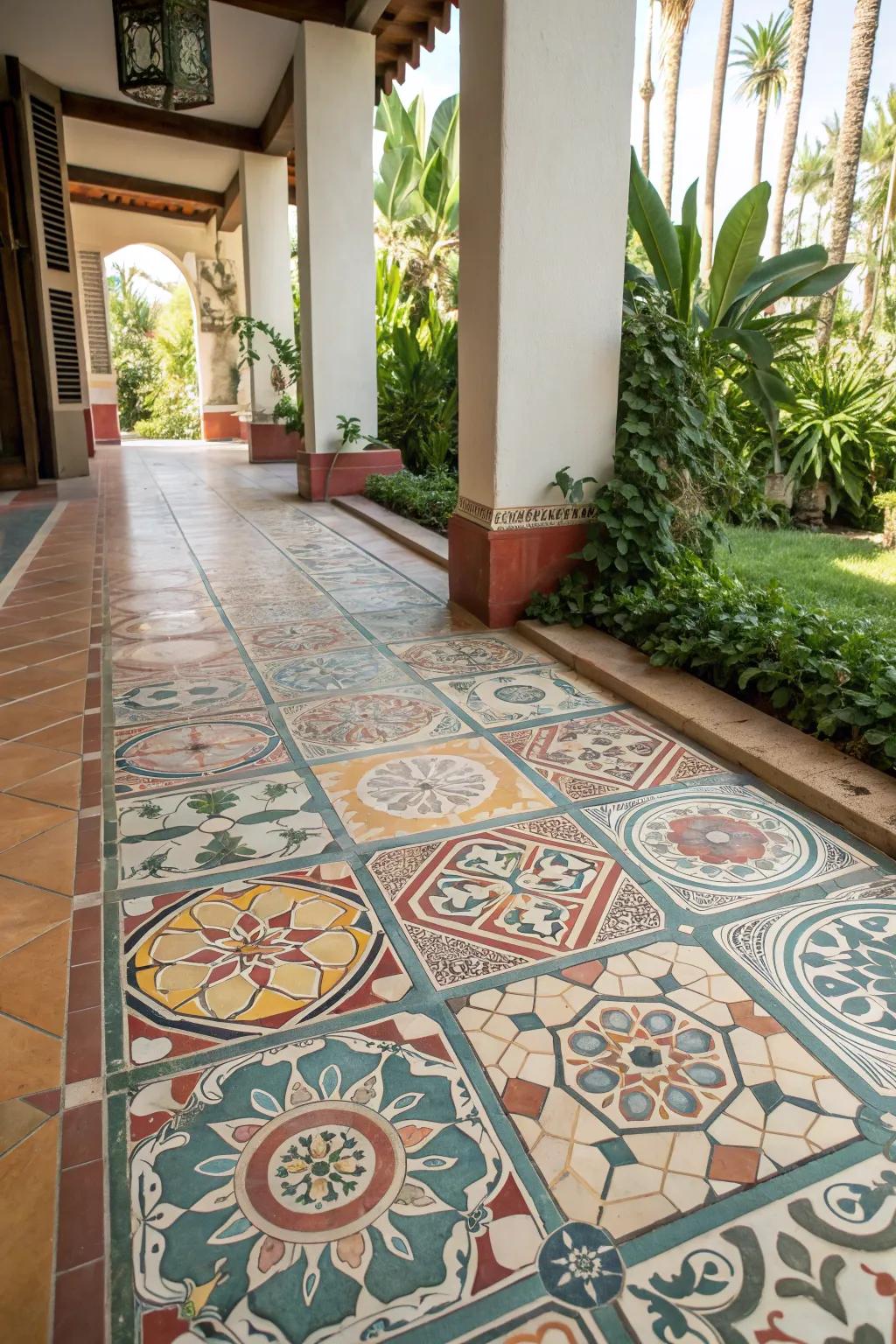 Add artistic flair with intricate patterned tiles.