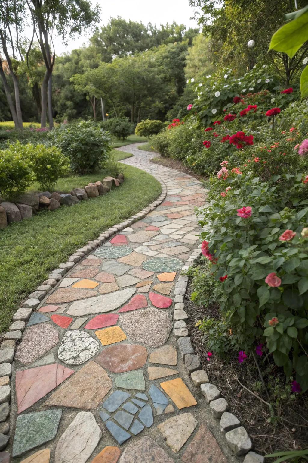 Create unique focal points with mosaic stone designs.