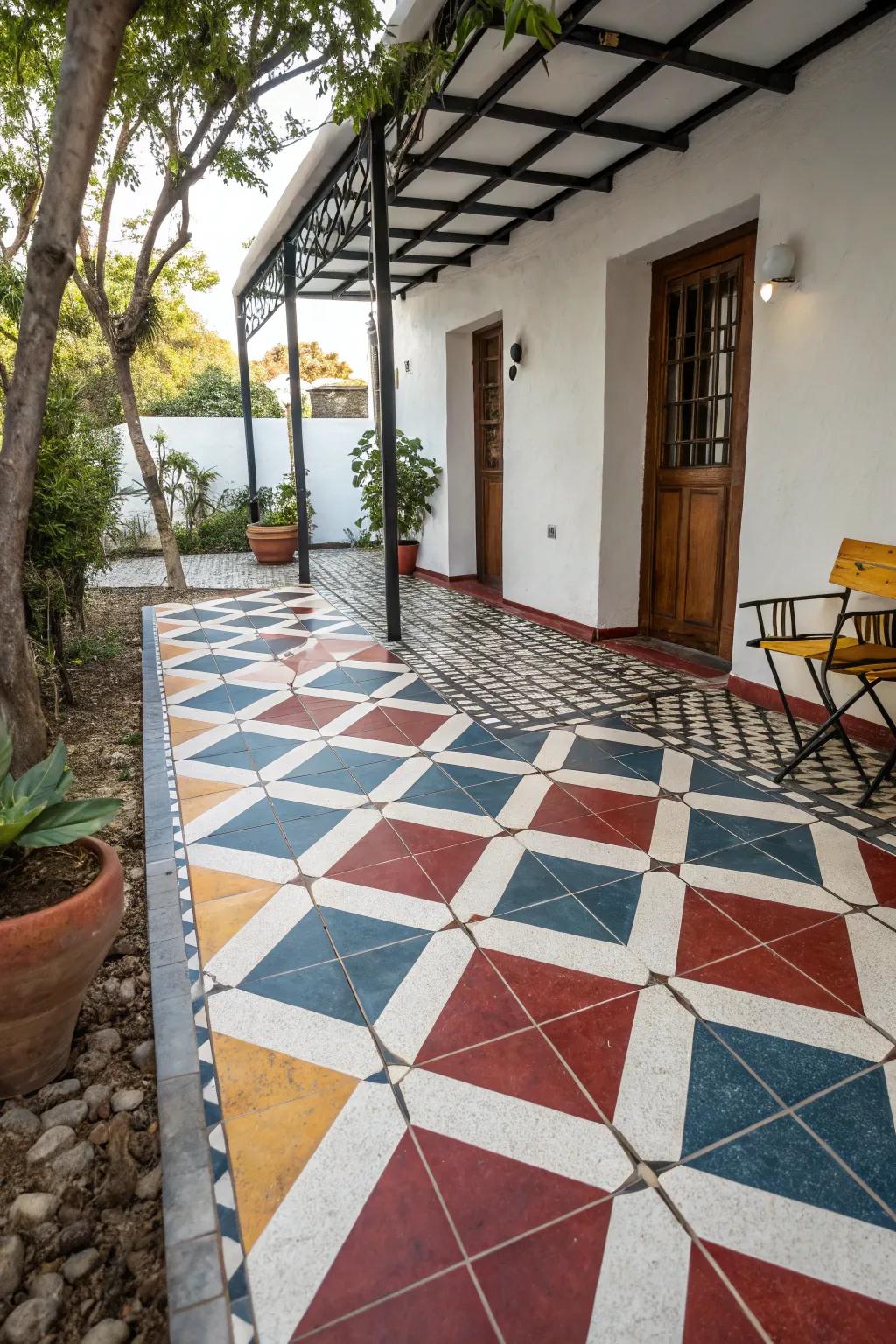 Make a statement with bold geometric patterned tiles.